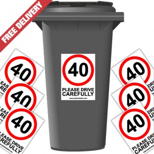 40 mph Please Drive Carefully Speed Reduction Wheelie Bin Stickers